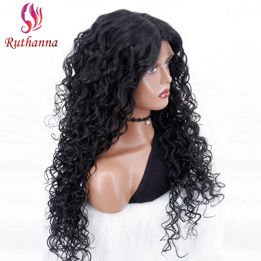 

New Water Wave 13x1 Lace Front Synthetic Long Curly Wig For Women 26 Inch Latin American Roll Baby Hair Black Glueless Wig