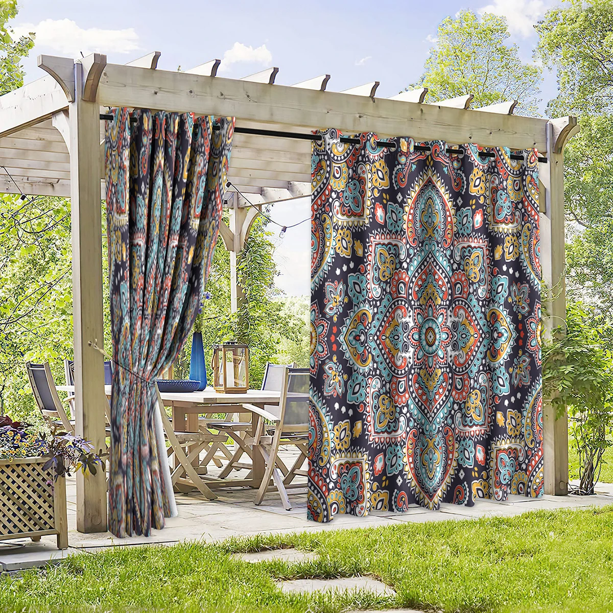 1PC New Fashionable, Simple Home Decoration Print Perforated Waterproof Curtain, Machine Washable, Su 3