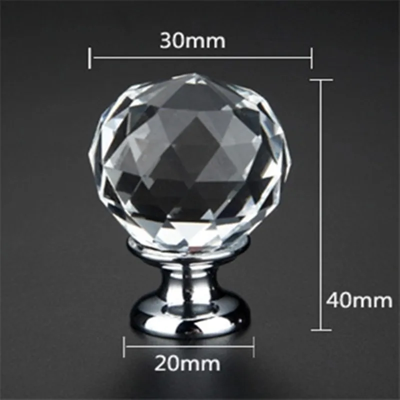 Single Hole 30MM Crystal Glass Ball Handle European Cabinet Door Drawer Furniture Hardware Accessories 1pcs
