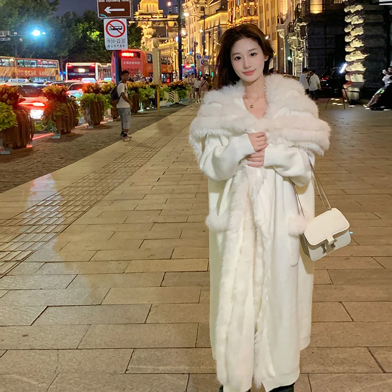 Women's Clothing Large Lapel Sweater Cardigan For Women Autumn Winter 2023 New Style Imitation Fox Fur Long Elegant Knitted Coat