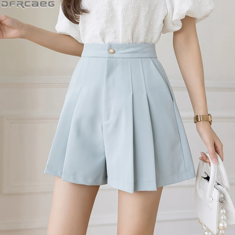Fashion Korean Style High Waisted Skirt Shorts New Streetwear Summer Bermuda Shorts For Women Pleated Loose Wide Leg Short Femme