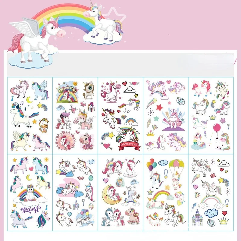 

10Pcs/lot Color Unicorn Tattoo Set Face Temporary Tattoo Child Tattoo Sticker Body Tatoo For Kids Cute Tattoo Children Tattoos