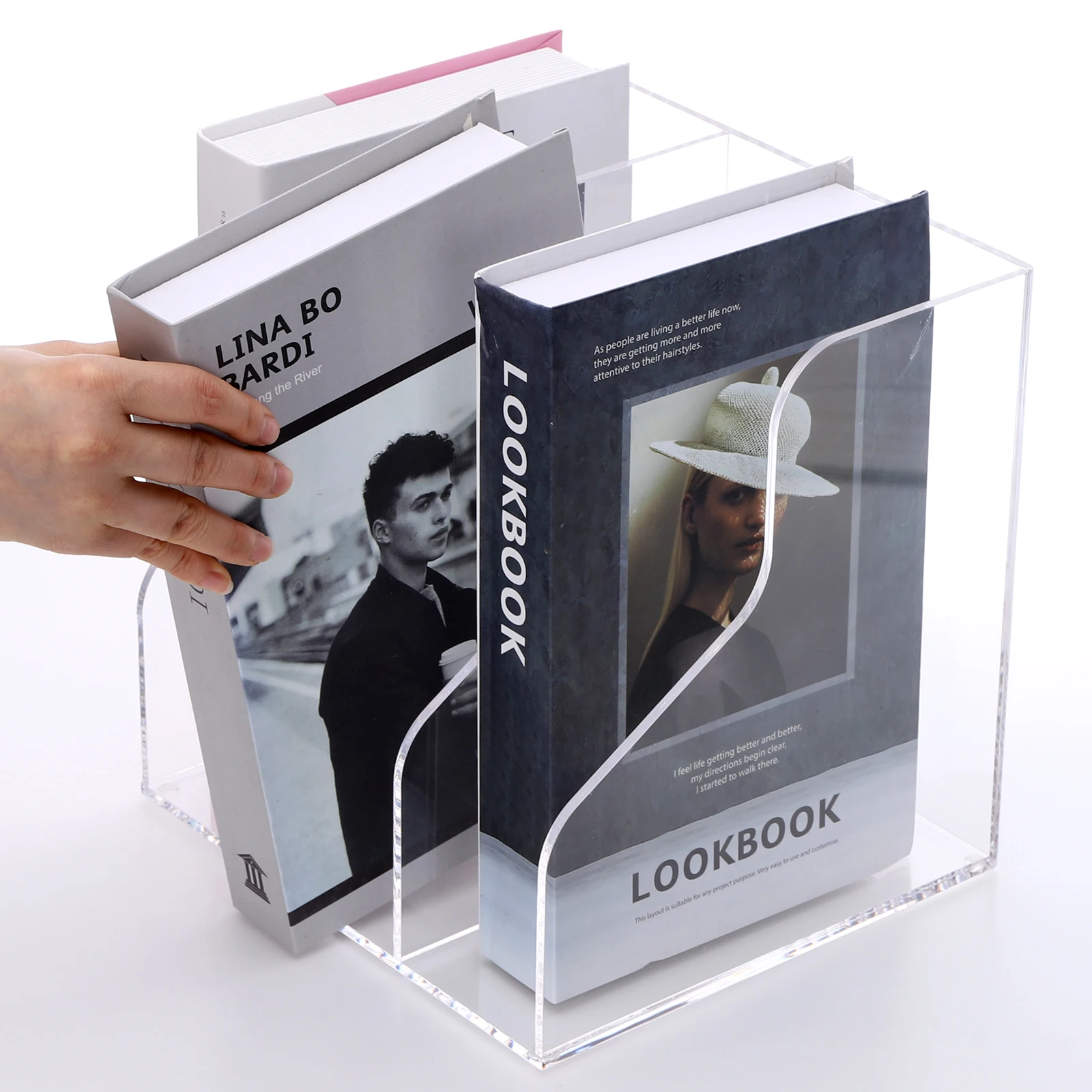 SANRUI 3 Slots Acrylic Magazine Holder Desktop File Sorter Organizer Rack Bookshelf Office Desk Accessories Storage Stand
