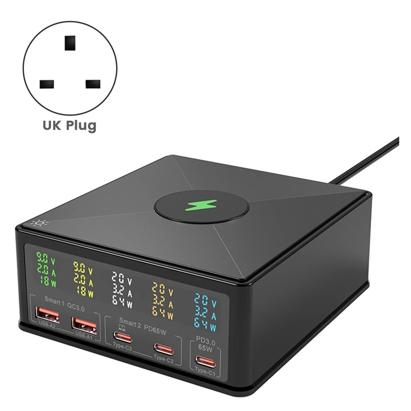 For Apple Huawei Charging Head 160W USB Multi-Port Intelligent Display Voltage Current PD20W Fast Charging UK Plug
