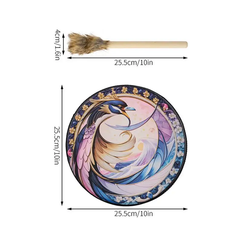 Shaman Hand Drum Bird Print Drum Instruments Spiritual Instrument Colorful Shaman Tools Meditation Music Meditation