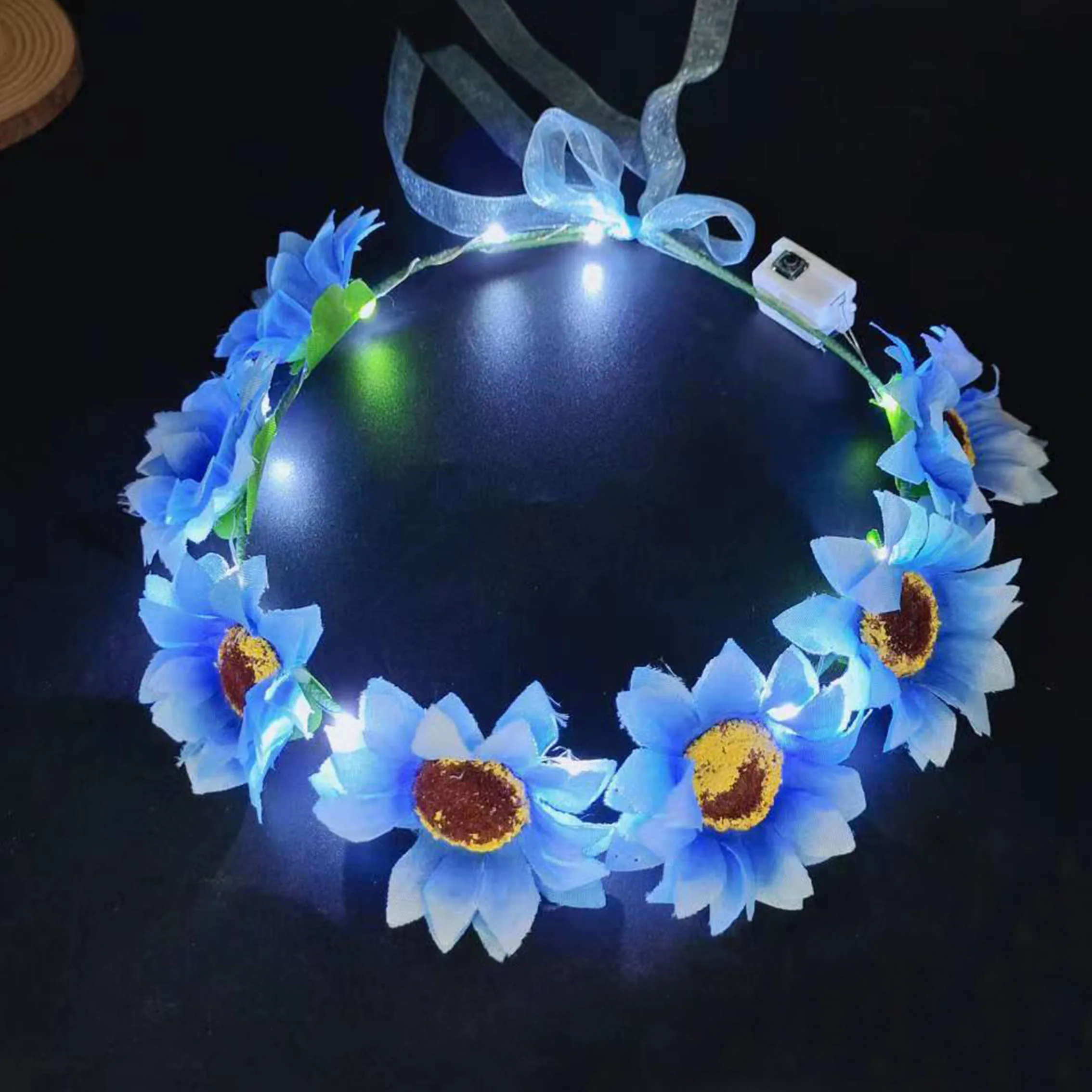 1Pcs New Garland Sunflower Headgear Girls LED Glitter Garland Wedding Christmas Party Glowing Headgear