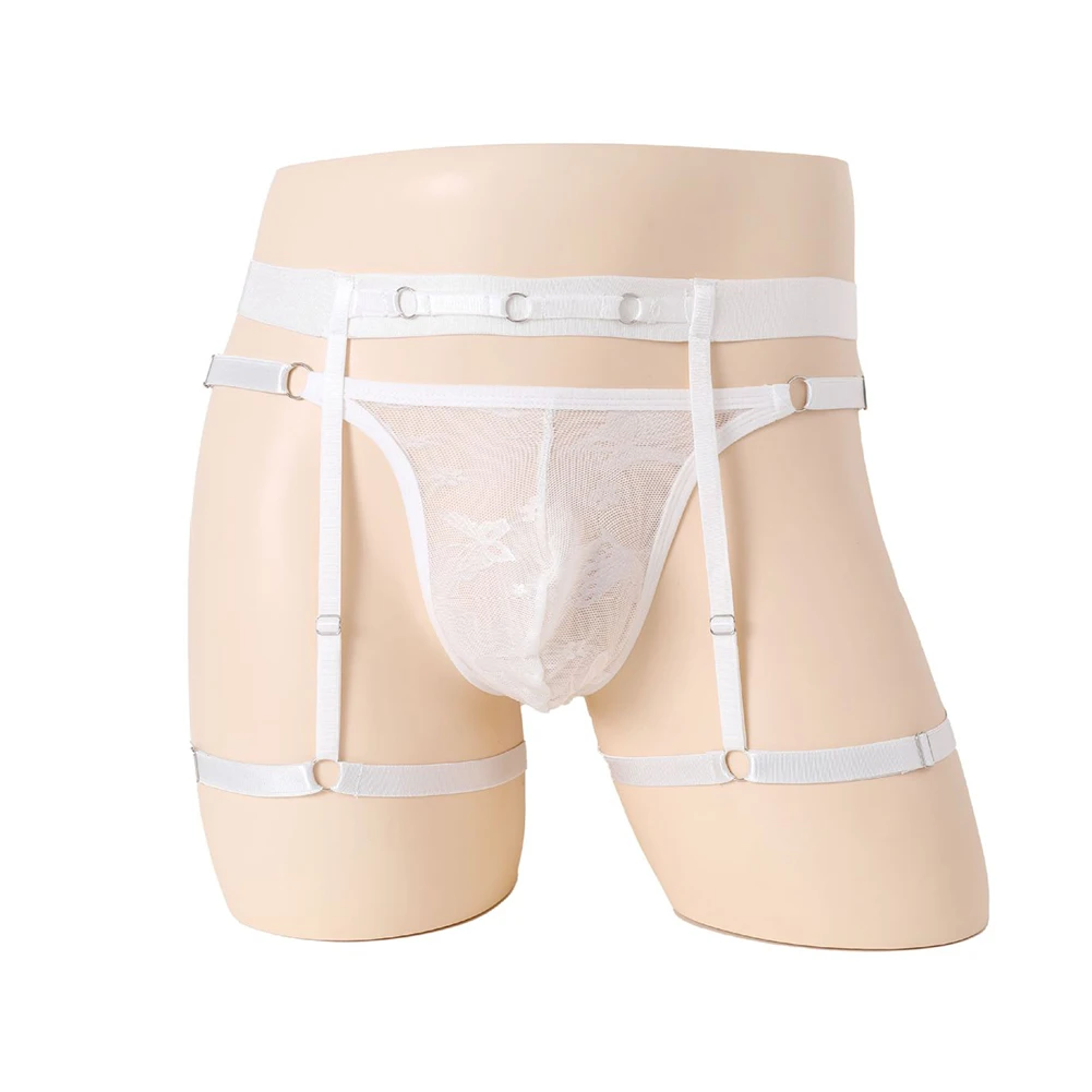 

Men Sexy Leg Garter Lace Lingerie Hollow Out Thong Solid Seduction G-String Jockstrap Briefs Sleep Underwear Erotic Panties