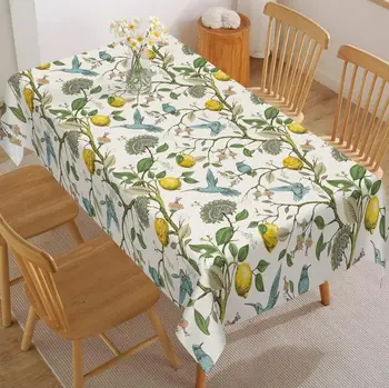 Tovaglia impermeabile con stampa floreale di uccelli e limone per decorazioni da tavola Tovaglie rettangolari riutilizzabili Decorazioni per feste da cucina 1