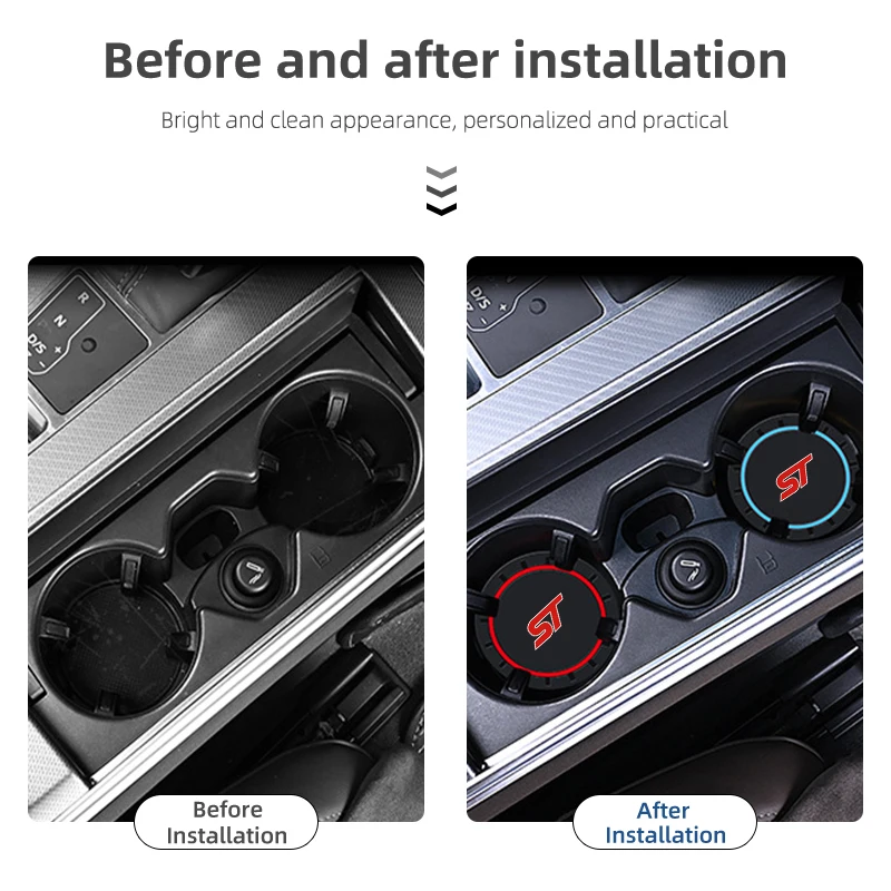 Car Coasters Non-Slip Waterproof Cup Pad For Ford ST Racing RS S Kuga Fiesta Fusion Mondeo Edge Focus 2PCS