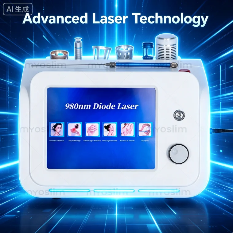 Máquina de Depilación Láser de Diodo 6 en 1 de 60W 980NM, Profesional, para Eliminación de Arañas Vasculares, Tratamiento de Hongos en las Uñas, Salón de Belleza