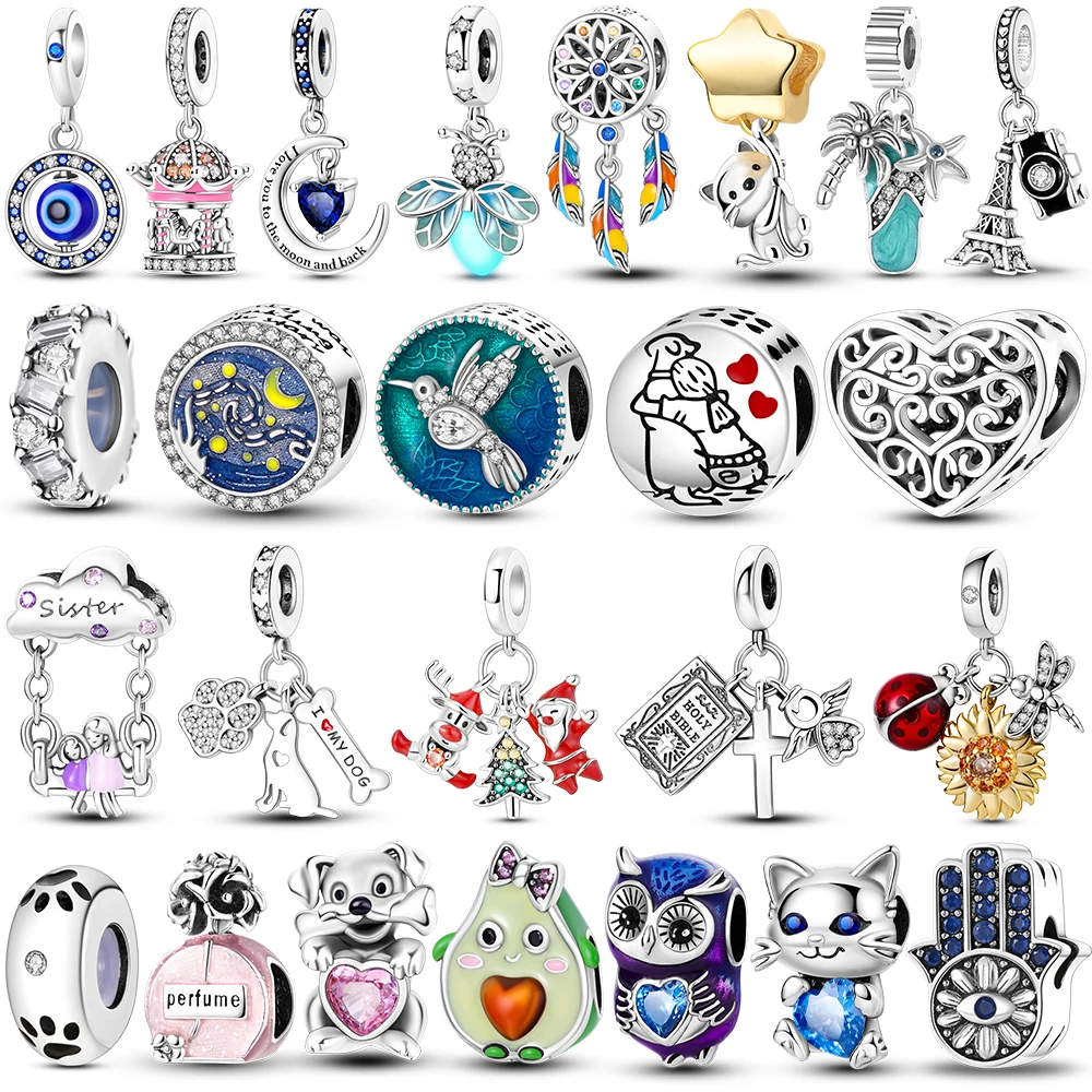 Silver Charm Jewelry silver charm jewelry Silver Plated Cats Firefly Crosses Owls Dreamcatchers Charms Fit Original Pandora Beads Pendent Dangle Bracelet Woman Jewelry