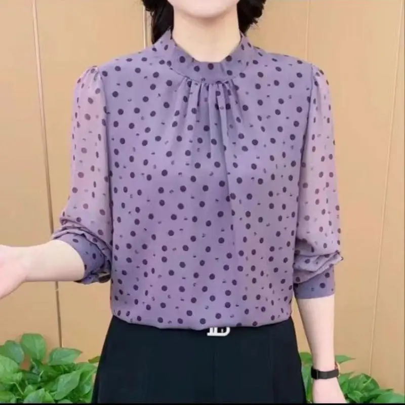 

Женская одежда, модная шифоновая рубашка в горошек с круглым вырезом, летняя новая повседневная Корейская блузка с полурукавами