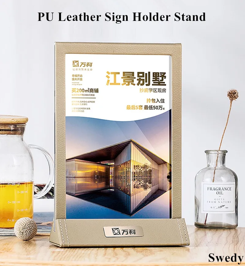 

8.5 x 11 T Shaped A4 PU Leather Double Sided Acrylic Sign Holder Photo Picture Frame Menu Paper Holder Ad Display Stand