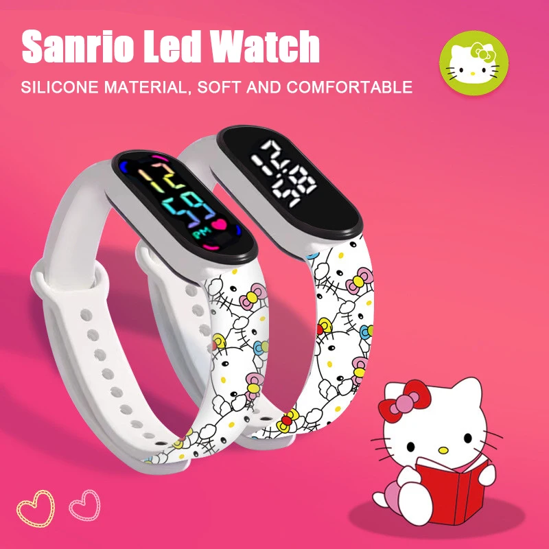 Ahoj kočička digitální hodinky anime sanrio melodie student silikon elektronická LED náramek děti puzzle hraček děti narozeniny dárky