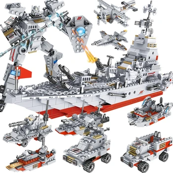 MOC Aircraft Carrier Ship Fighter Plane Artillery Warship J-15 Military City Building Blocks Model Bricks Kits Sets Ideas