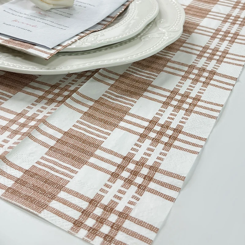20pcs 33*40cm Coffee Plaid Printed Napkins Holiday Party Decoration Colourful Paper Napkins DIY Butterfly Bone Bart Paper