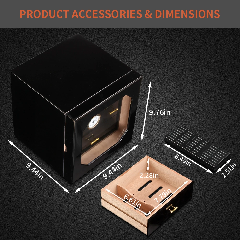 Luxury Cigar Humidor Home Cedar Wood Piano Finish Glossy Cigar Box W/ Key  Hygrometer Humidifier Humidor Box - AliExpress