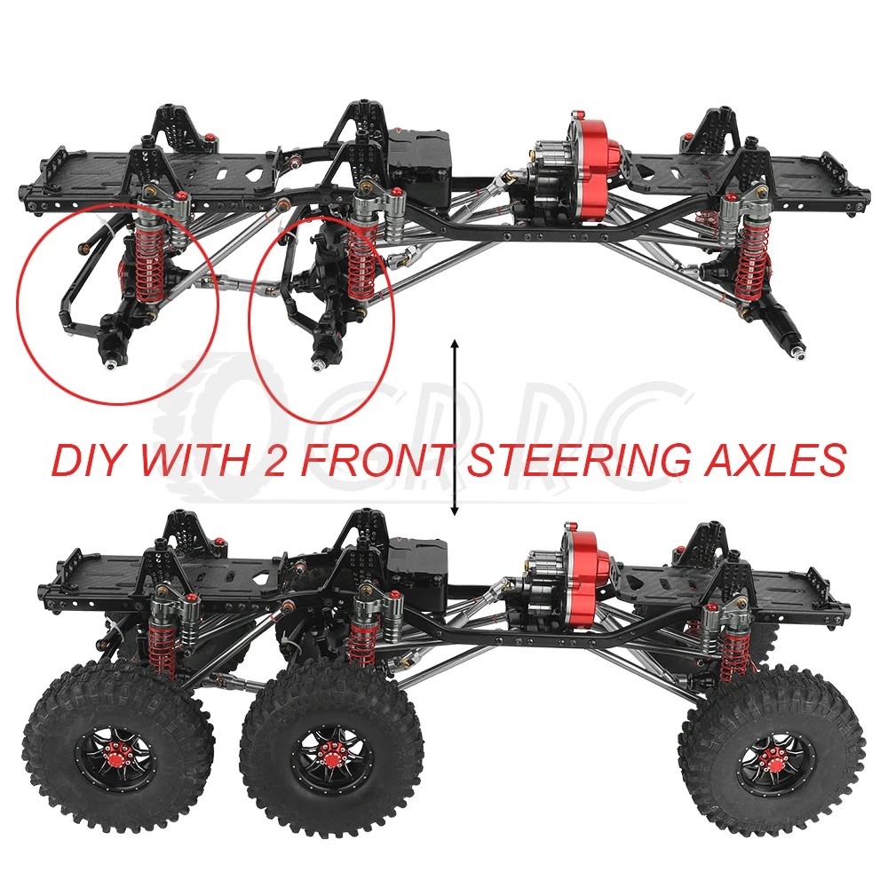 금속 합금 업그레이드 6x6 RC 자동차 섀시 프레임, 전방 스티어링 액슬 2 개 포함 기어박스, Axial SCX10 1/10 RC 크롤러 자동차 부품용 DIY