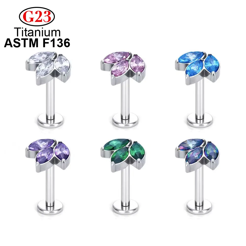 

Luxury Flower Zircon Stud Earrings G23 ASTM F136 Titanium Cartialge Tragus Spiral Perforated Labret Lip Nail Women's Jewelry