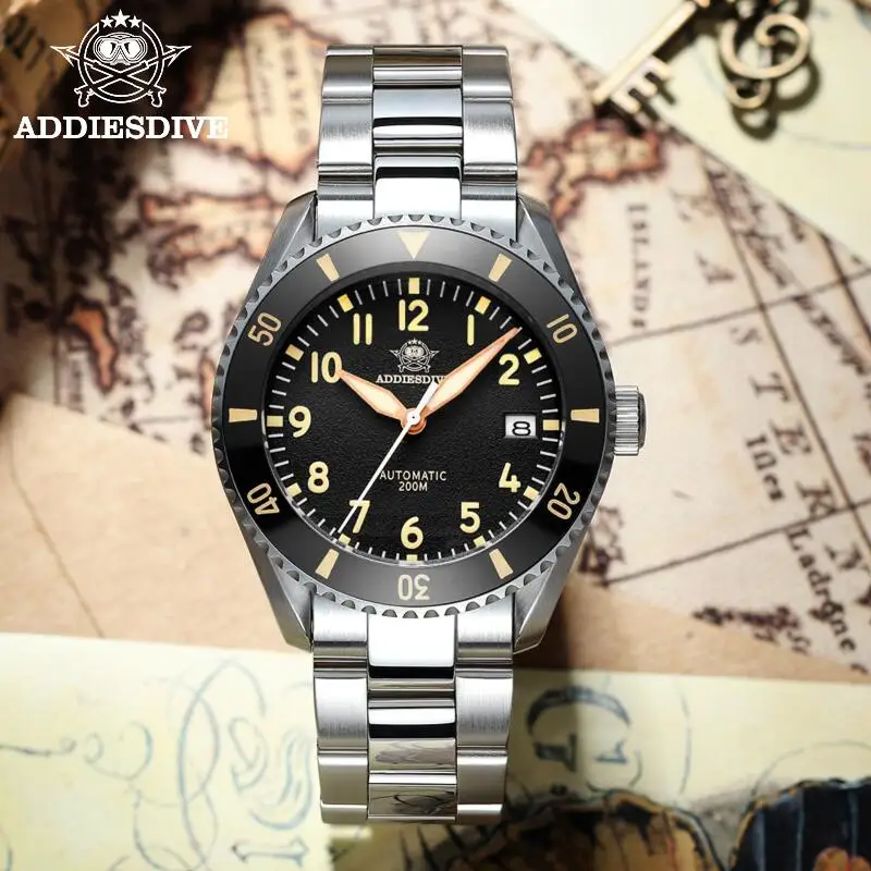ADDIESDIVE Man Retro Watch Sapphire Crystal  316L Stainless Steel 200m Waterproof C3 Super Luminous NH35 Automatic Watch Reloj H