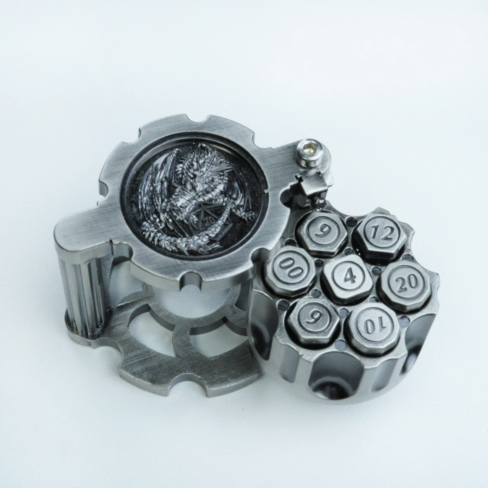 Metal Polyhedral Dices Set With Revolver Cylinder Dices Storage Multi-Sided Dices Adult Kid Plaything Perfect For 5