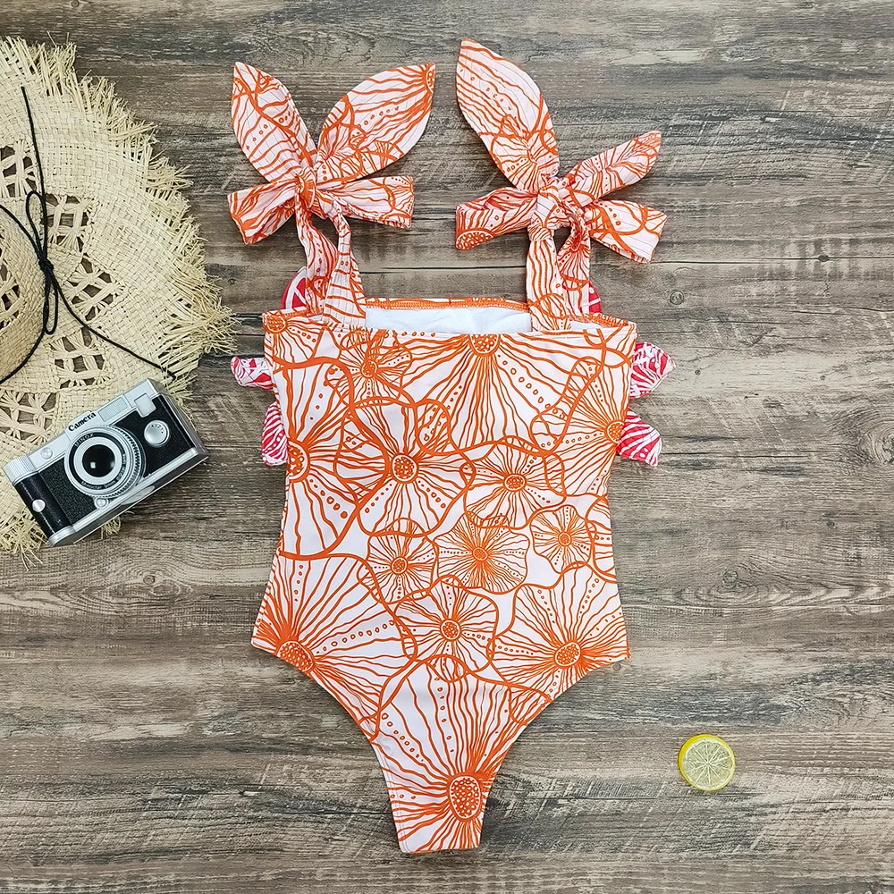 Women High Waist Bikini Beach 2023 New Triangle One-piece Swimsuit Sling Straps Print Swimwear Suit for Bikini Beach