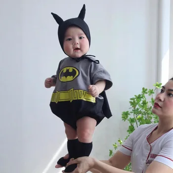 Ins South Korean Super Hero Baby Clothes Set 2025 Summer Onesie Boy Girls Romper Newborn Outfit 100% Cotton with hat