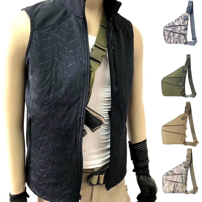 Molle 전술 숄더 백 오른쪽 왼손 총 홀스터 권총 팩 전화 주머니 남성 캠핑 여행 사냥 슬링 배낭