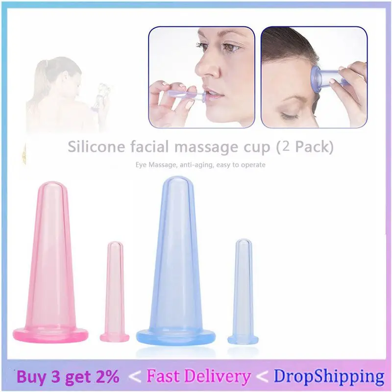 2PCS Silicone Cupping Suction Can Vacuum Face Leg Arm Relaxation Massage Cup Suction Can Vacuum Face Massage Cup