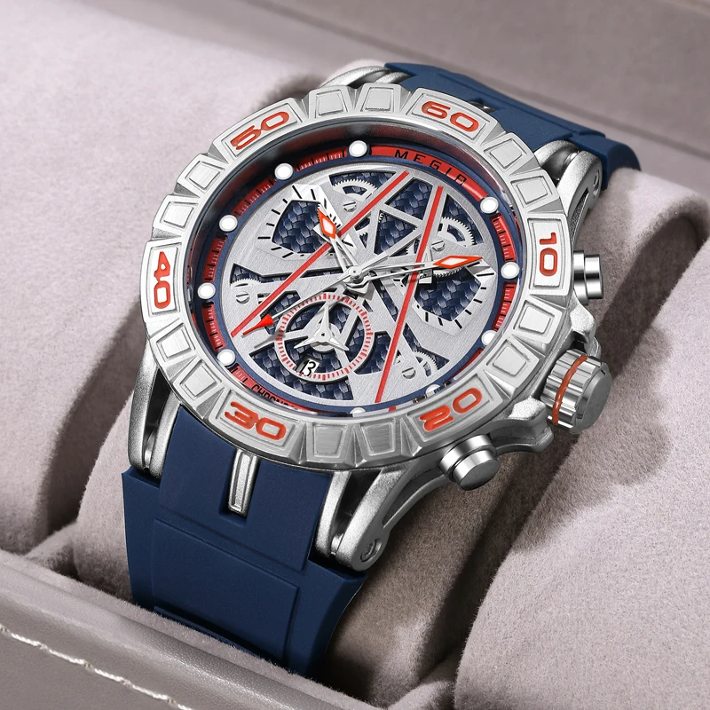MEGIR New Quartz Watch for Men Military Sport Silicone Strap Waterproof Luminous Chronograph Mens Watches Top Brand Luxury Clock