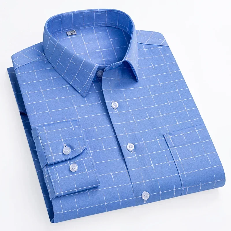 Men's Striped Stretch Business Long Sleeve Formal Dress Shirt Easy Care Casual Fashion Standard Fit Male Workwear Shirts