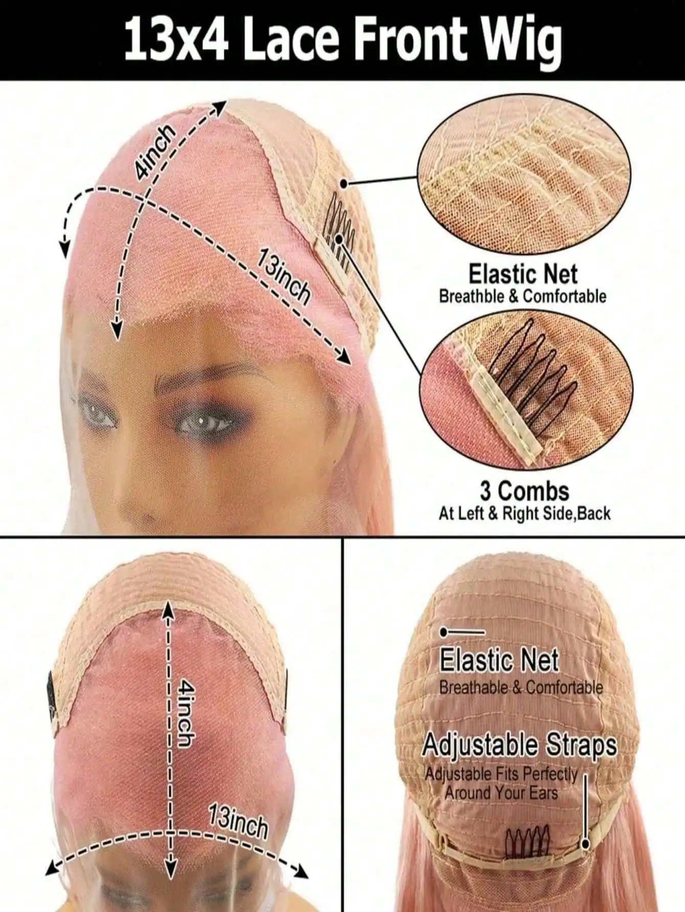 Gradient Pink Straight Lace Front Wig Human Hair 13x4 Transparent Lace Front Wig 180 Density Pre Plucked Glueless Wigs for Women 6