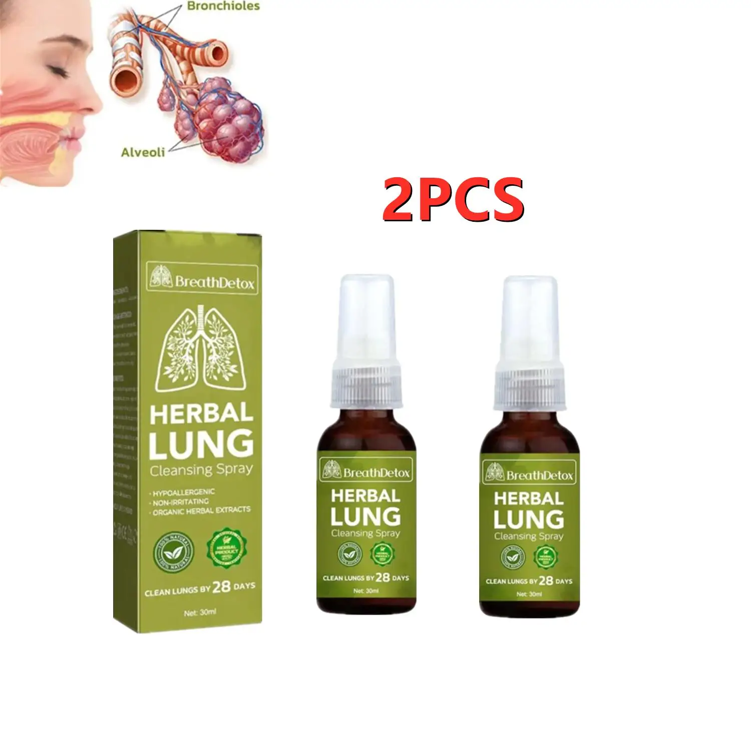 2X Lung Herbal Cleanser Spray Smokers Clear Nasal Mist Anti Snoring Congestion Relieves Solution Clear Dry Throat Breath Spray