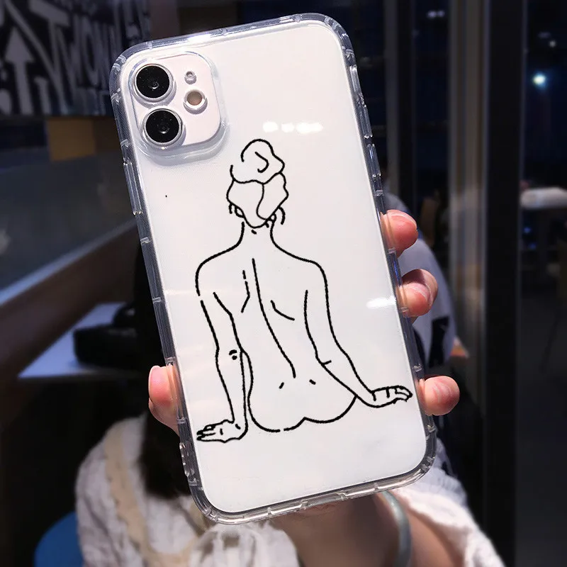 Abstract Geometric Line Art Shockproof Clear Phone Case Cover