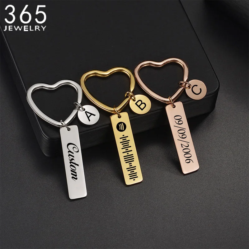 

Personalized Stainless Steel Engrave Name Heart Keychain Custom Date Letter Key Chain For Men Women Jewelry Birthday Gift
