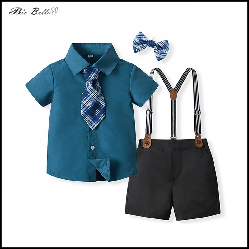 

Детская летняя одежда Biobella для мальчиков, однотонная официальная детская одежда для младенцев, Детский галстук-бабочка для выступления, детские костюмы