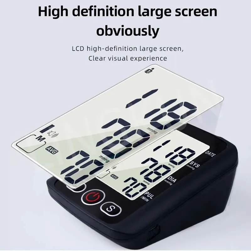 Big Screen Broadcast English Voice Tonometer New LED Black Blood Pressure Monitor BP Monitors Arm Tensiometers Heart Rate Meter 5