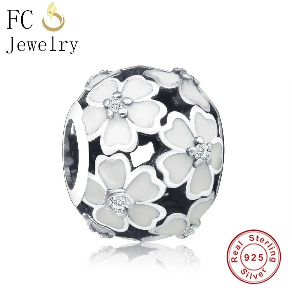 

FC Jewelry Fit Original Brand Charms Bracelet 925 Sterling Silver Enamel Flowers Breloques Beads For jewelry making Berloque