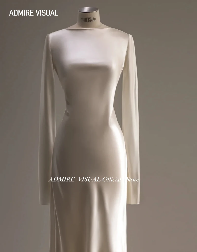 Newest Wedding Dress Sheath Satin O-Neck Neckline Full Sleeves With Long-Open Back Custom Made Plus Sizes Vestidos De Novias 3