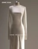Newest Wedding Dress Sheath Satin O-Neck Neckline Full Sleeves With Long-Open Back Custom Made Plus Sizes Vestidos De Novias 3