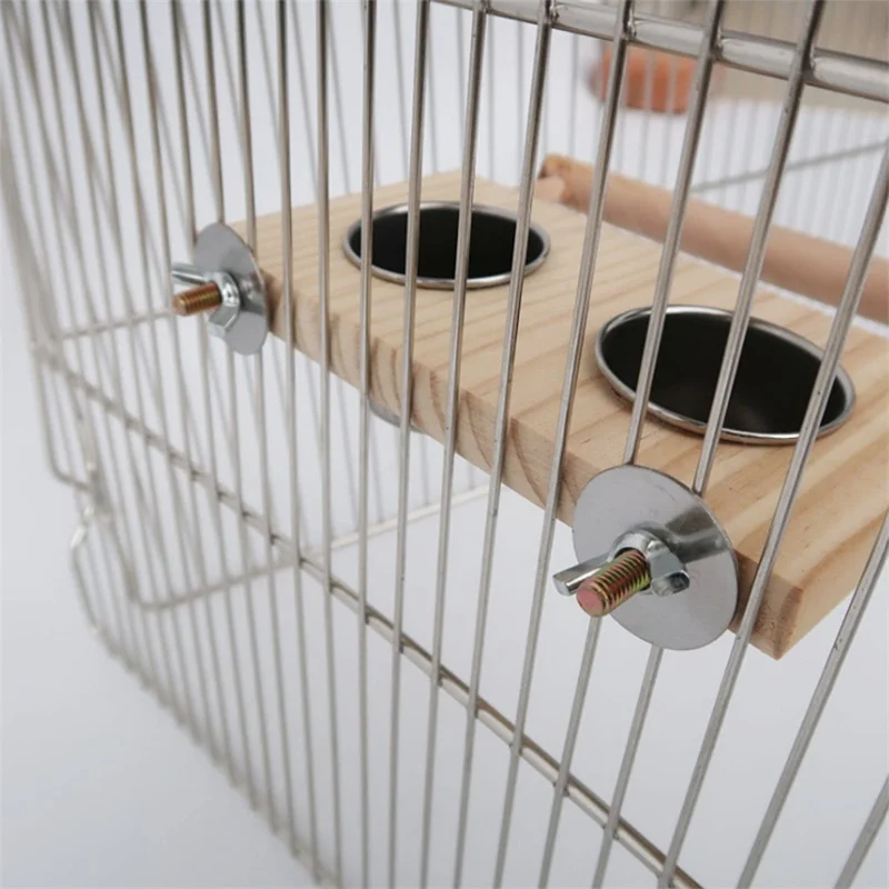 Two In One Bird Feeder Stainless Steel Parrot Feeding Cup With Wooden Support Parrot Feeding Bowl Double Bowl Pet Supplies