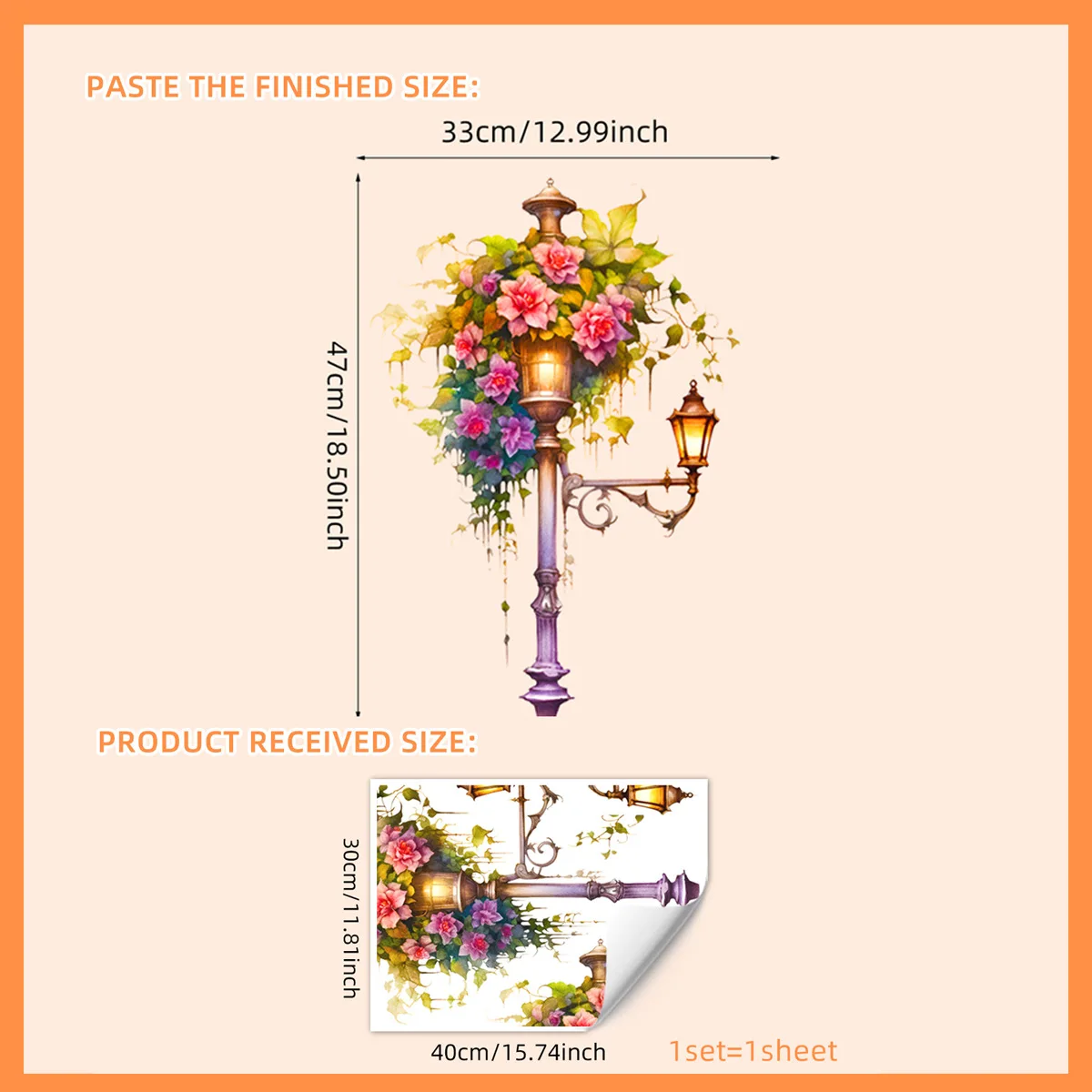 European Ins-Style Flower & Streetlight Wall Sticker - Self-Adhesive Decal for Bedroom, Living Room Background Wall (30x40cm)