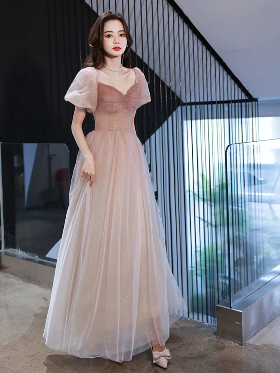 

New 2022 Summer Simplicity Gradient Purple Lantern Sleeve Dress Ladies Fashion V-neck High Waist Slim fit Dress for Female