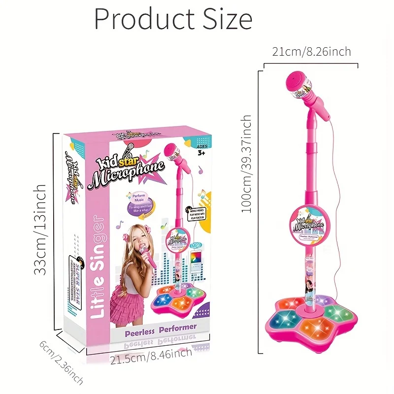Pink Microphone With Stand Music Instrument Toys Brain Training Educational Toy Birthday Christmas Halloween Thanksgiving Gifts 2