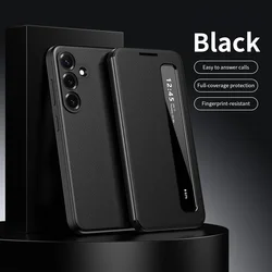 Luxury Flip Cover with Window View and Smart Call Feature - Premium PU Leather Case - Galaxy A36 (Black)