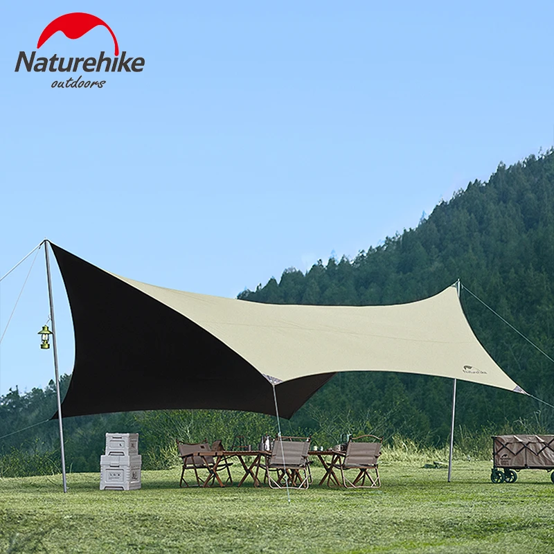 Naturehike 8-12 Person Sun Shelter Camping Outdoor Portable Tarp Waterproof Canopy UV50 Black Coating Sunshade Thickened Pole