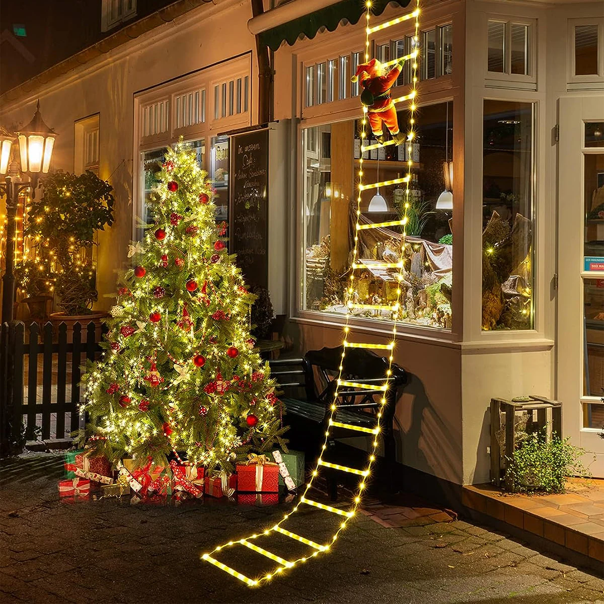 

Santa Claus LED Light Strings Climbing The Ladder Christmas Wall Window Pendant Xmas Tree Party Ornaments Outdoor Yard Decor