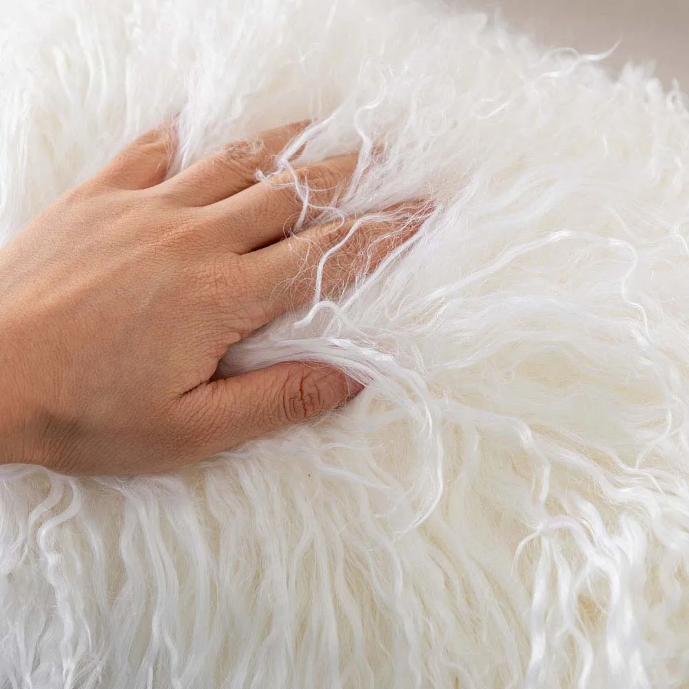 Real Mongolian Fur Cushion Cover, Tibetan Lamb Skin, White