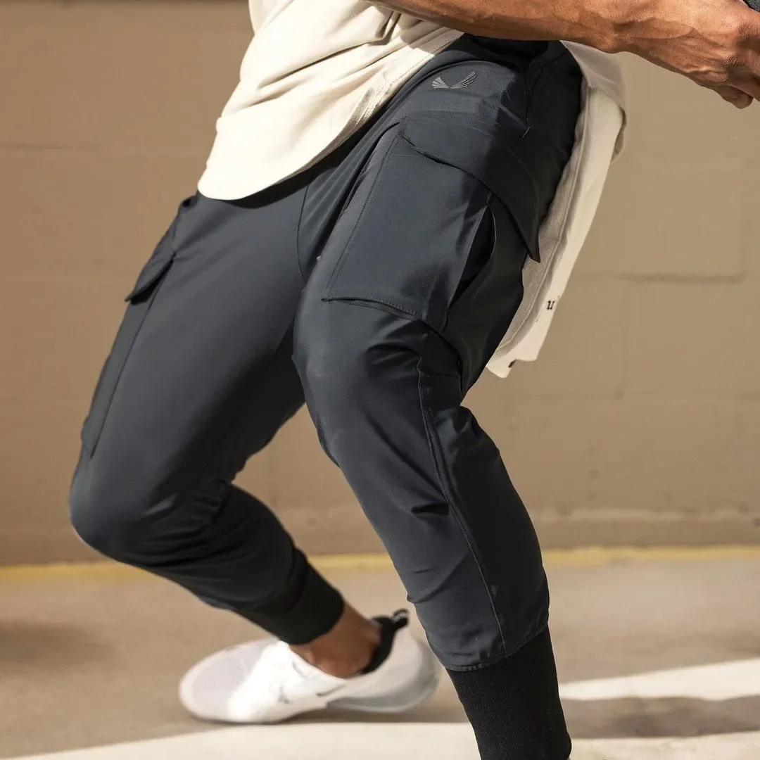 Men's Fitness Running Trousers High Elasticity Quick Dry Cuffed Workwear Long Pants Sports Active Wear Casual Comfortable
