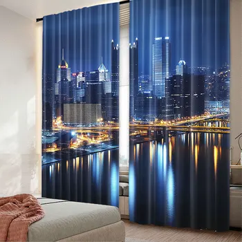 2 pezzi paesaggio urbano tenda grattacielo centro Pittsburgh americano notte skyline affari città scenario per camera da letto soggiorno 1